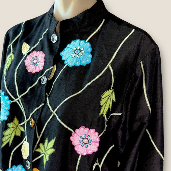 Carrie Allen Vintage Embroidered Floral Laced Button Up Jacket Shacket Womens L - Picture 6 of 14